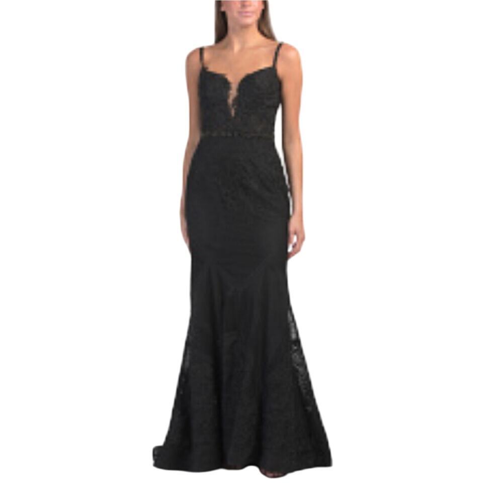 Mac Duggal Black Embroidered Sleeveless Plunge Neck Trumpet Gown Size 6 NWT - Picture 5 of 12